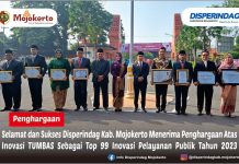 SELAMAT DAN SUKSES DISPERINDAG KAB. MOJOKERTO MENERIMA PENGHARGAAN ATAS INOVASI TUMBAS SEBAGAI TOP 99 INOVASI PELAYANAN PUBLIK TAHUN 2023