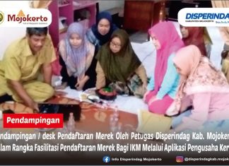 Pendampingan / desk Pendaftaran Merek Oleh Petugas Disperindag Kab. Mojokerto dalam Rangka Fasilitas Pendaftaran Merek Bagi IKM Melalui Aplikasi Pengusaha Keren