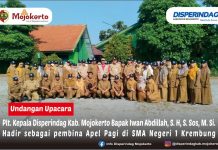 kegiatan Apel pagi pada hari Senin , 30 September 2024 yang bertempat di sekolah SMA 1 Krembung sebagai pembina upacaranya Bapak Iwan Abdillah, S. H, S. Sos, M. Si selaku Kepala BPKAD dan PLT Kepala Dinas Perindustrian dan Perdagangan Kabupaten Mojokerto